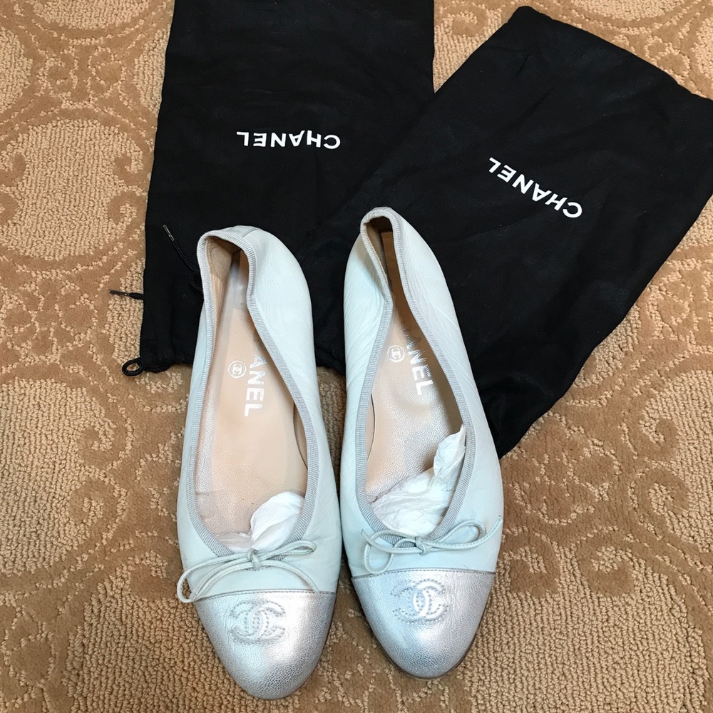 Chanel ballerina flats light blue silver toe cap - Picture 2 of 16
